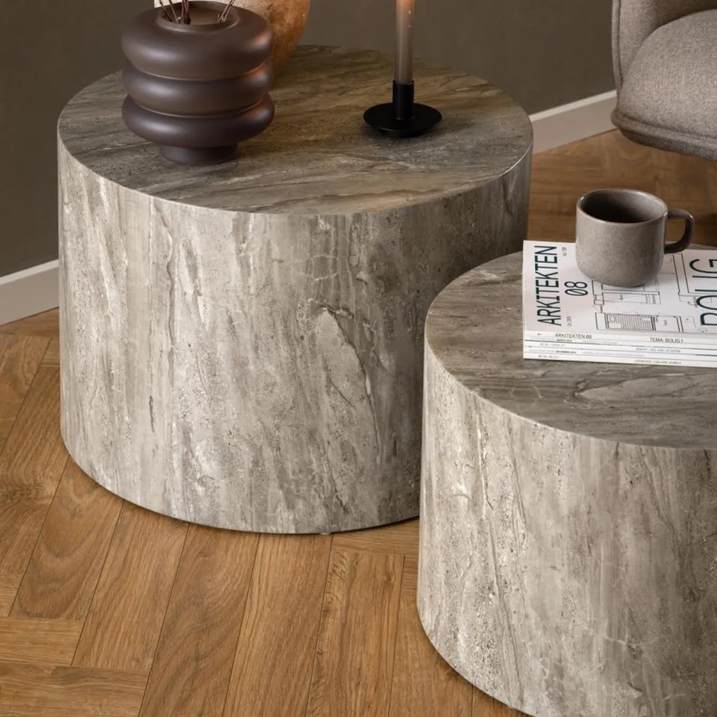 Ronde Salontafelset Grijs Marmer Look