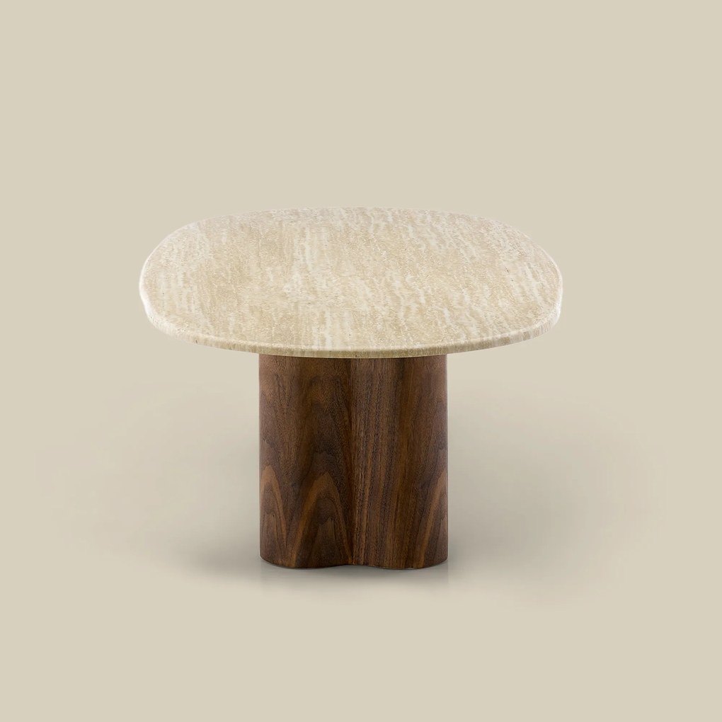 Salontafel Walnoot Met Travertin - 130 X 70cm.