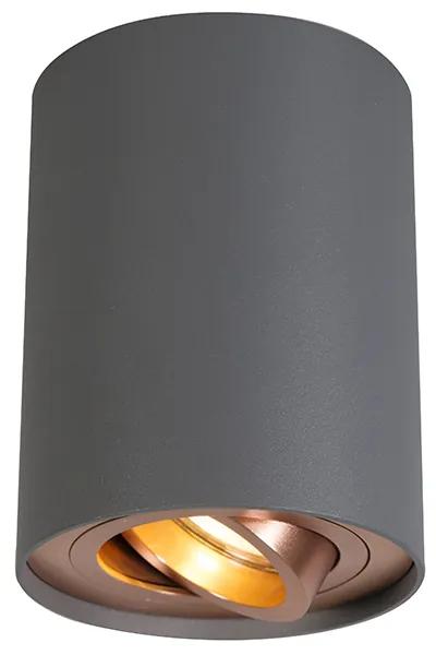 Spot / Opbouwspot / Plafondspot grijs met koper draai- en kantelbaar - Rondoo Up Design, Modern GU10 Binnenverlichting Lamp