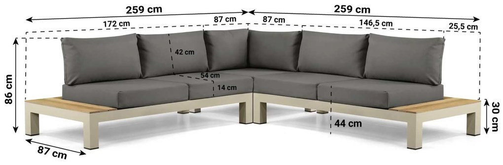 Loungeset 5 personen Aluminium/Teak Taupe Lifestyle Garden Furniture Vittoria