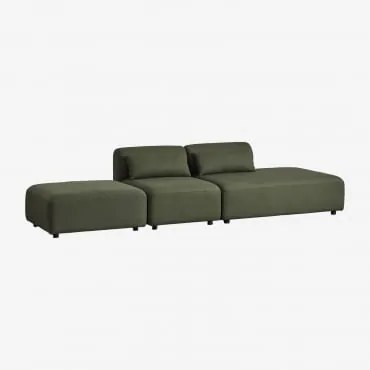 2-delige Modulaire Bank Met Rechter Chaise Longue En Poef Fogler Teddystof Saliegroen - Sklum