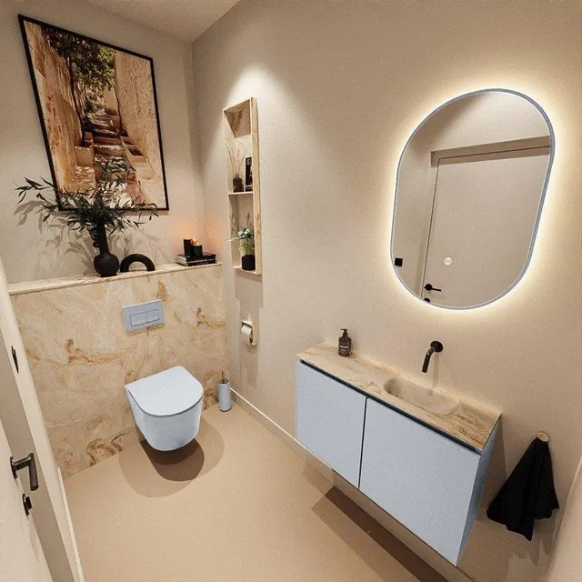 MONDIAZ TURE-DLUX 80cm toiletmeubel Clay. EDEN wastafel Frappe positie rechts. Zonder kraangat. TUREDX80CLAR0FRA