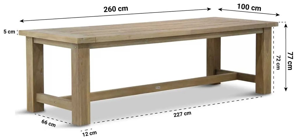 Dining Tuintafel rechthoekig 260 x 100 cm Teak Grijs Fourmile