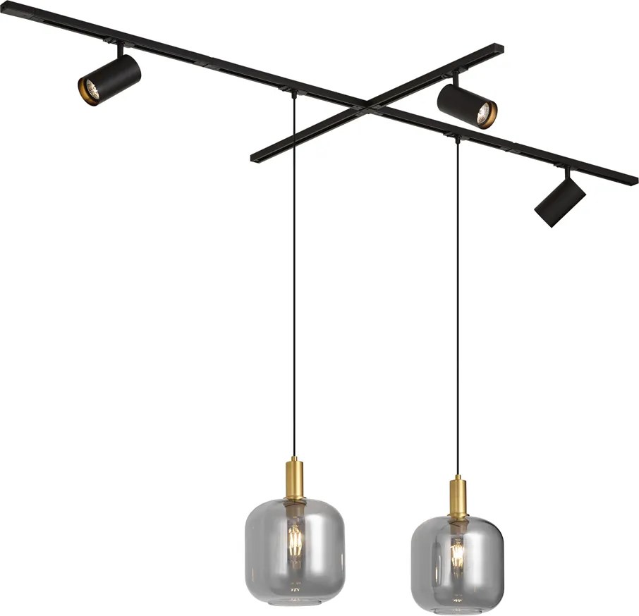 Modern railsysteem zwart met 2 hanglampen en 3 spots 1-fase - Iconic Zuzanna Jeana Luxe