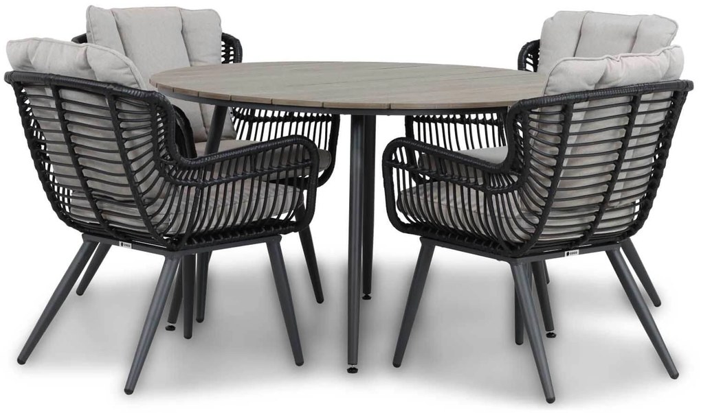 Tuinset Ronde Tuintafel 4 personen 125 cm Wicker/Aluminium/Aluminium/wicker Zwart Coco Azzano/Matale