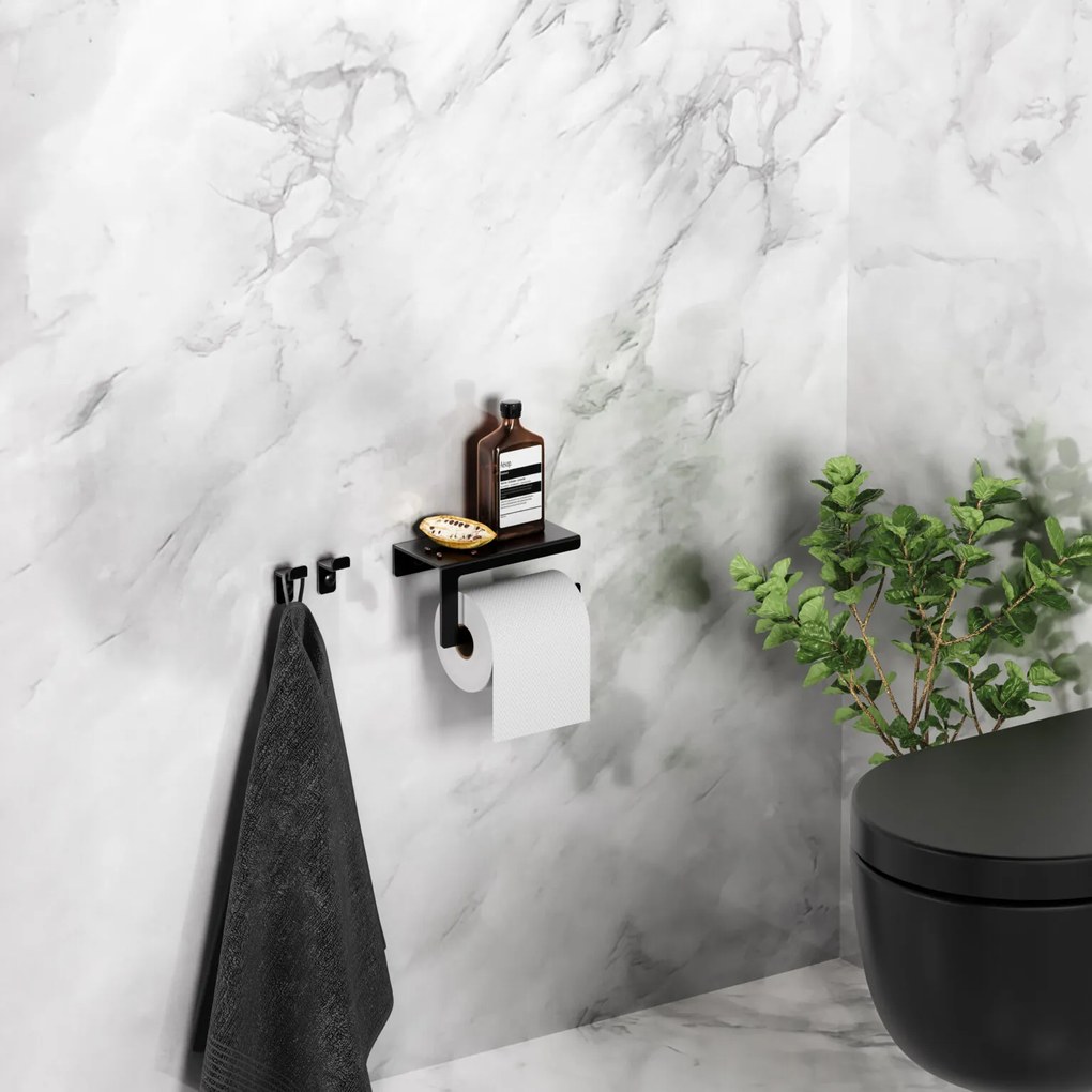 Clou Fold toiletrolhouder met cover zwart mat
