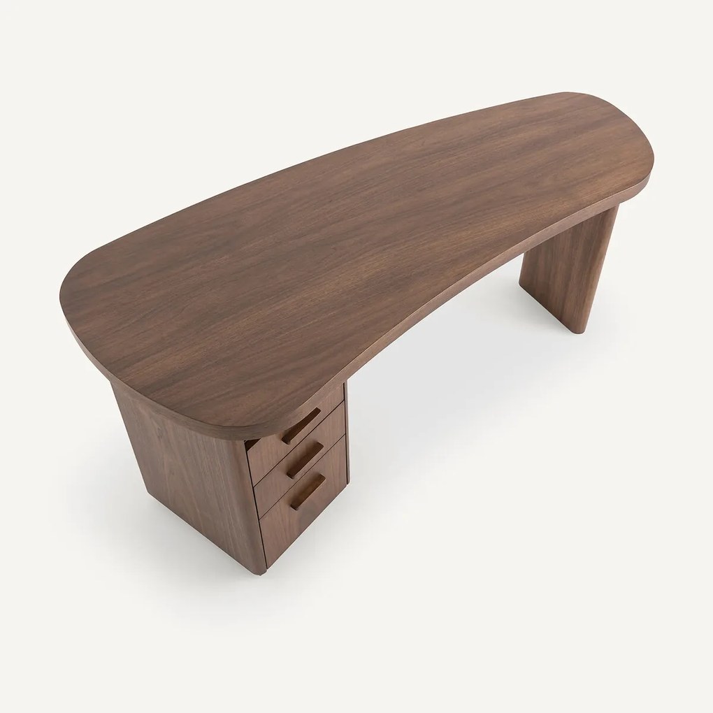 Bureau met organische vorm in notenhout en fineer, Pali