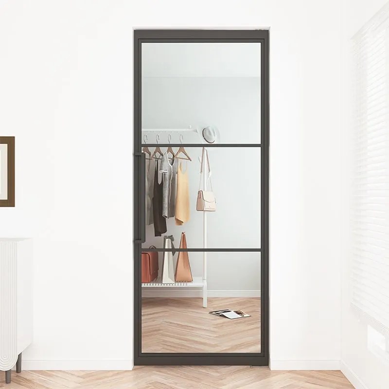Stalen taatsdeur - Loft zwart - 3 vaks helder glas - 93 x 231,5 cm