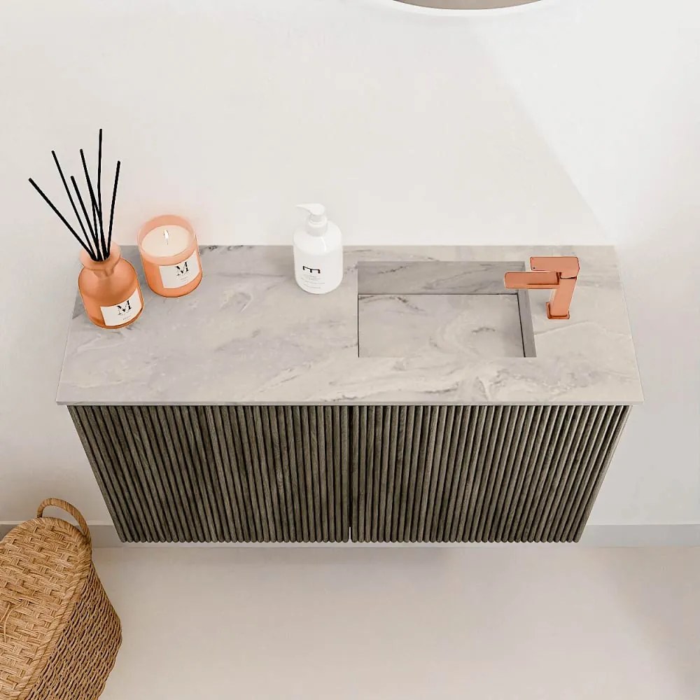 Mondiaz Joya DLux 70cm toiletmeubel shadow met wastafel faye rechts 1 kraangat glace