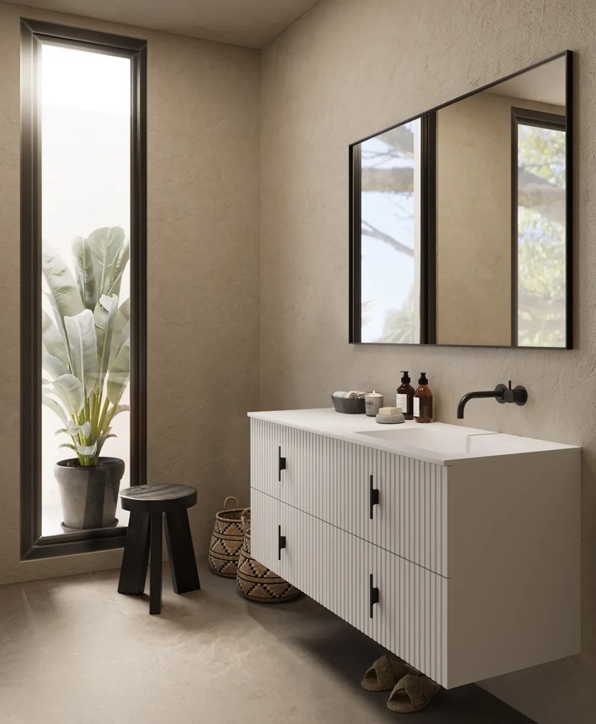 Muebles Avila badmeubel ribbelfront 120cm wit mat met wastafel rechts zonder kraangat