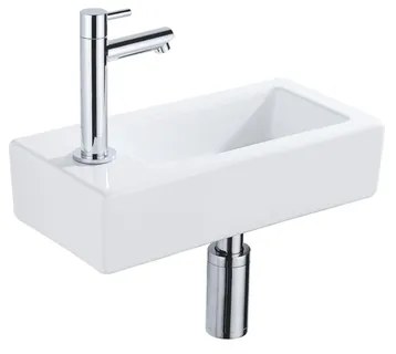 QeramiQ Fuente Fonteinset - 37.5x18.5x9cm - keramiek - kraangat links - fonteinkraan chroom - afvoerplug - verlaagd sifon - Glans wit SW1122449/SW696209/SW696219/SW696234