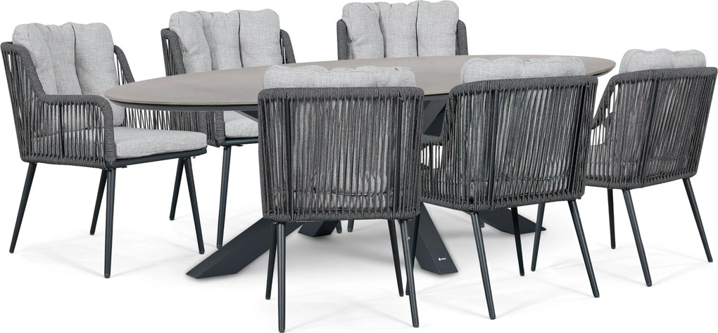 Tuinset 6 personen 240 cm Rope Grijs Lifestyle Garden Furniture Tivoli/Lunea