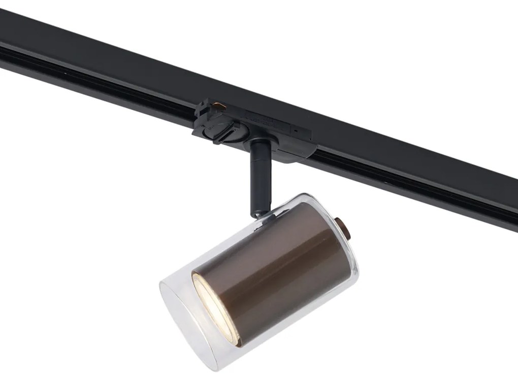 Moderne spot donker brons met helder glas voor railsysteem 1-fase - Iconic Lloyd