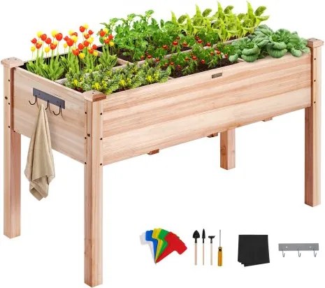 VEVOR verhoogde plantenbak van hout met plank, bloembak, draagvermogen 100 kg, tuinbak, terras, groentebed, tuinbed, plantbed, 120 x 58 x 76 cm, ideaal voor het kweken van groenten, fruit en kruiden.