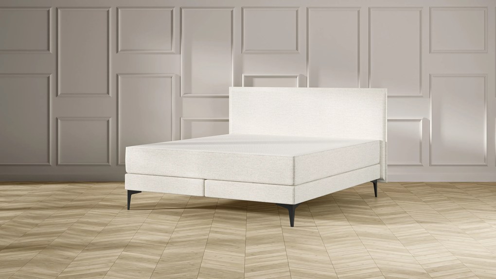 Emma Original Elite Boxspring Bed 200x200 - Beige - Effen Hoofdbord - Zwart metaal Pootjes
