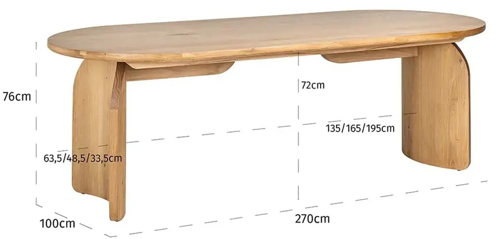 Richmond Interiors Fairmont Eiken Eettafel Met Gebogen Poot Naturel 270 Cm - 270 X 100cm.