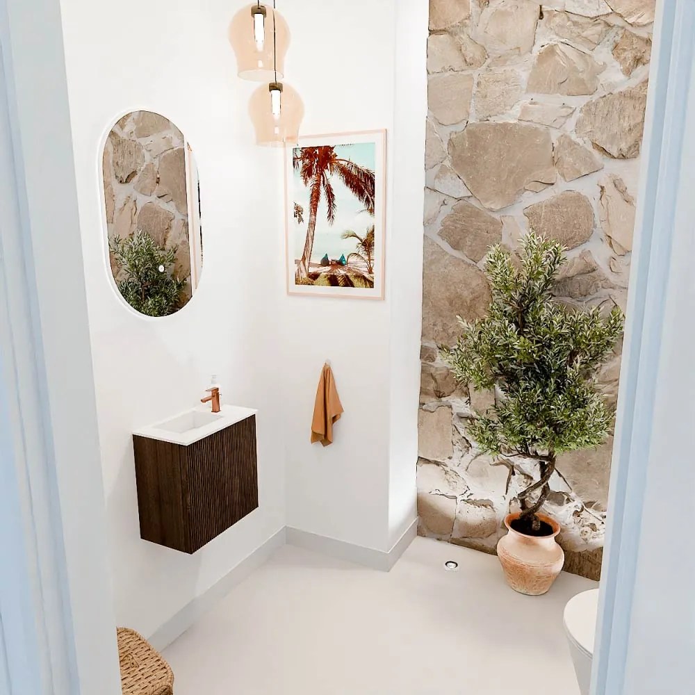 Mondiaz Joya 40cm toiletmeubel walnut met wastafel faye links 1 kraangat talc