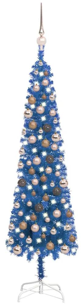vidaXL Kerstboom met LED's en kerstballen smal 120 cm blauw