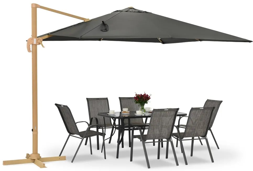 Siena 3x3m houtachtige tuinparasol met antraciet hoes Garden Point