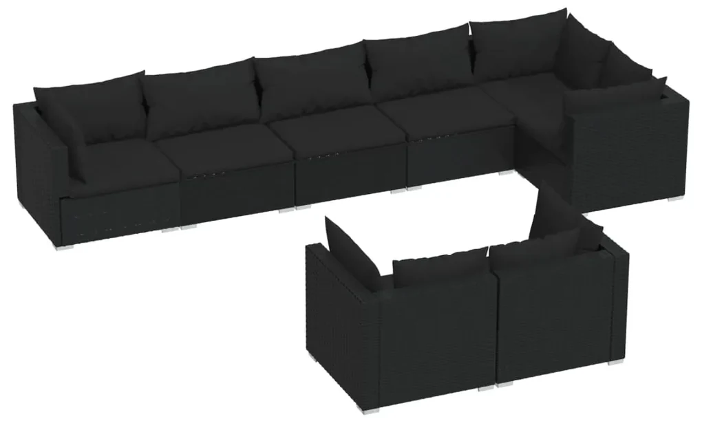 vidaXL 8-delige Loungeset met kussens poly rattan zwart