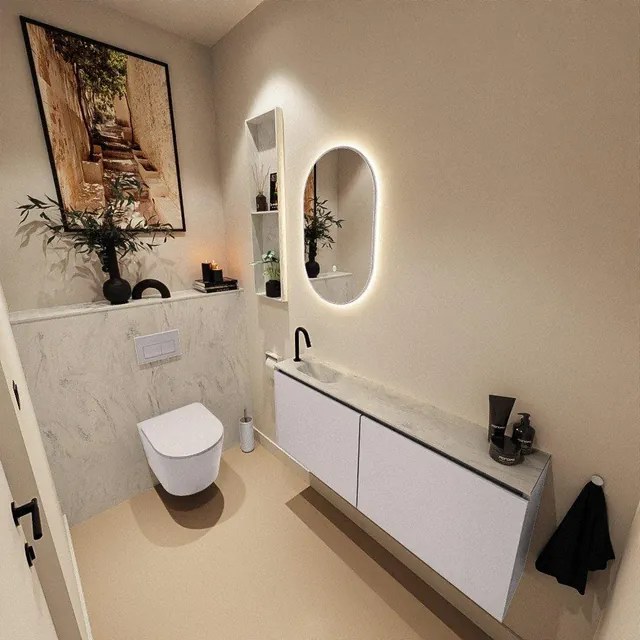 MONDIAZ TURE-DLUX 120cm toiletmeubel Cale. EDEN wastafel Opalo positie links. Met 1 kraangat. TUREDX120CALL1OPA