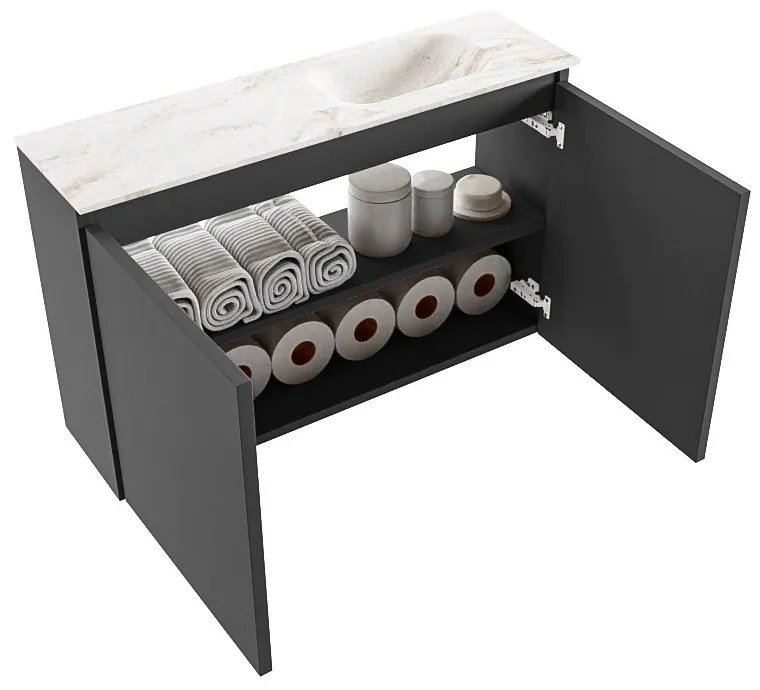 Mondiaz Ture DLux toiletmeubel 80cm dark grey met wastafel frappe rechts met kraangat