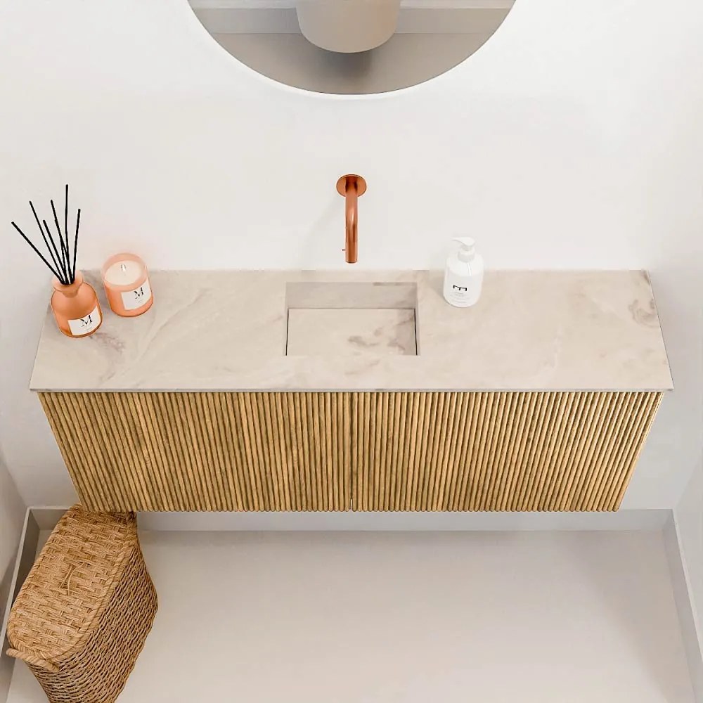 Mondiaz Joya DLux 100cm toiletmeubel oak met wastafel faye midden zonder kraangat frappe