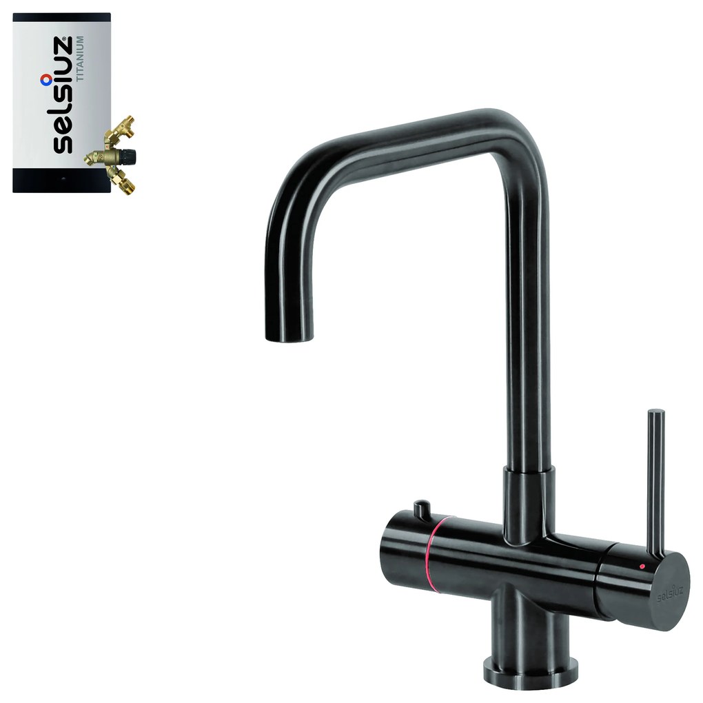 Selsiuz Inox kokend water kraan met titanium combi extra boiler en U-uitloopkraan gunmetal