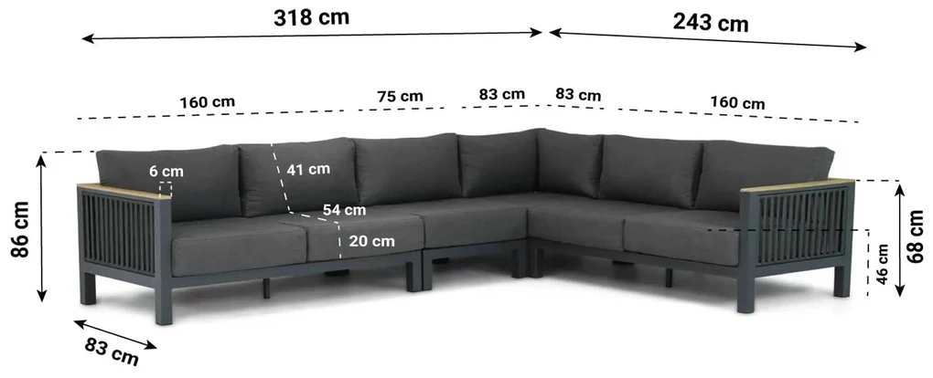Hoek loungeset 6 personen Aluminium/Rope Grijs Santika Furniture Santika Shadow