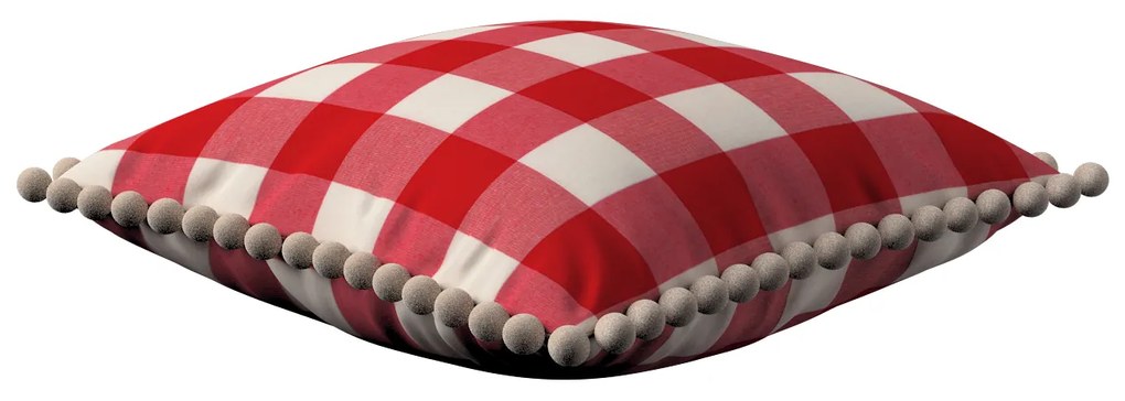 Dekoria Kussenhoes Wera met pompons, wit-rood ruit 45 x 45 cm