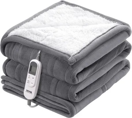 VEVOR elektrische deken, 130 x 160 cm, zachte flanellen lamswollen elektrische deken, verwarmd bed met 9 tijdinstellingen en 6 verwarmingsstanden, warme deken als verjaardagscadeau, grijs