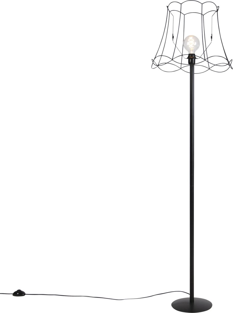 Zwarte vloerlamp met Granny Frame kap zwart 45 cm - Simplo