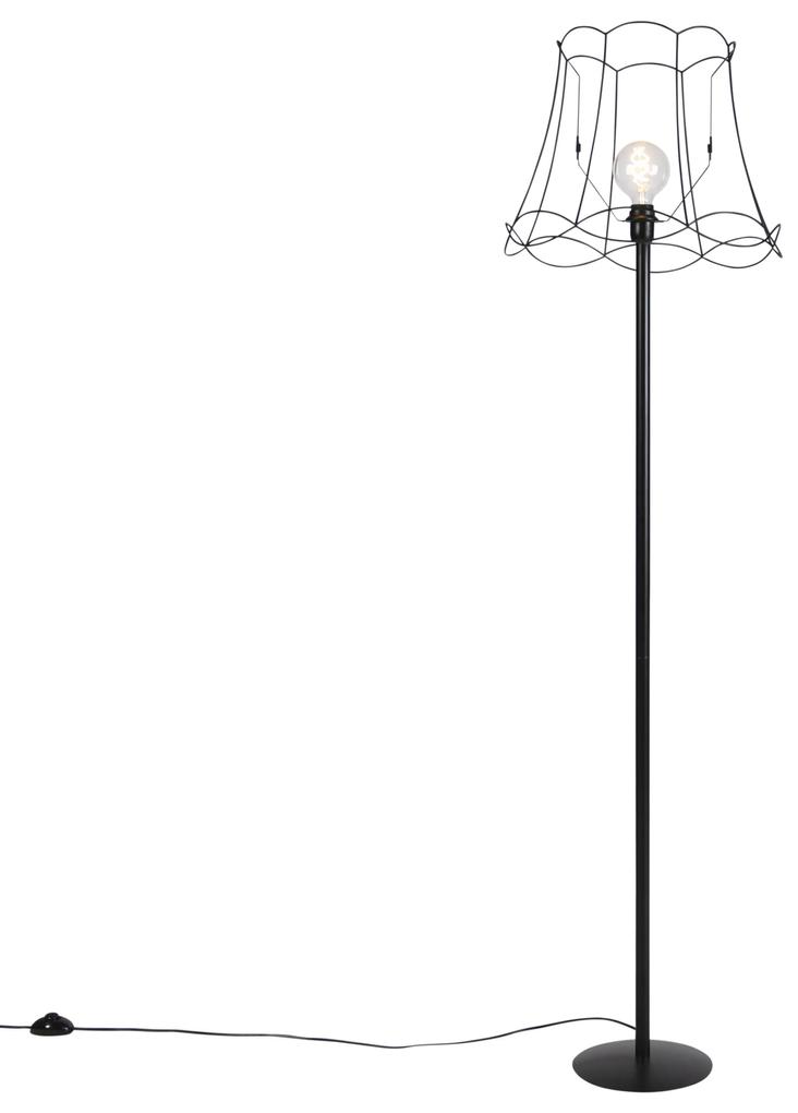 Zwarte vloerlamp met Granny Frame kap zwart 45 cm - Simplo Landelijk / Rustiek Minimalistisch E27 Draadlamp rond Binnenverlichting Lamp