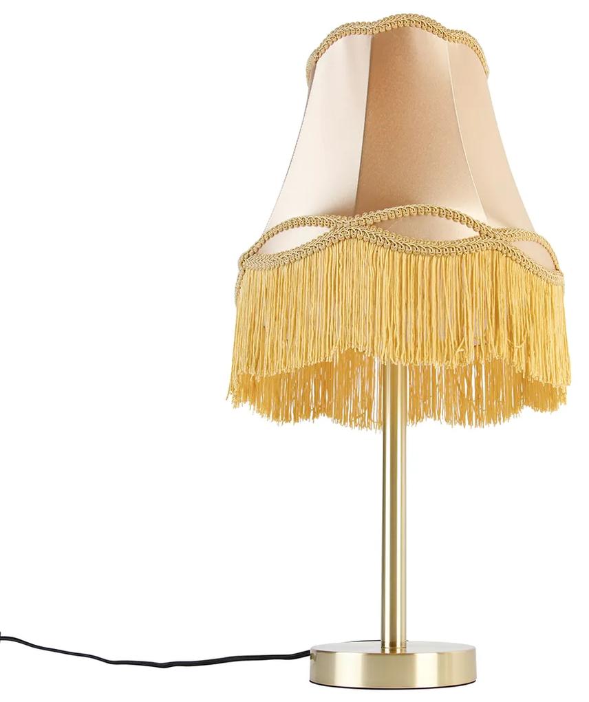 Stoffen Klassieke tafellamp messing met granny kap goud 30 cm - Simplo Klassiek / Antiek E27 rond Binnenverlichting Lamp