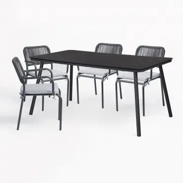 Rechthoekige Tafelset 160x90 Cm En 4 Stapelbare Tuinstoelen Van Aluminium Arhiza Grijs – Grafiet - Sklum