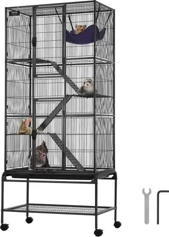 VEVOR 69" metalen rolkooi voor fretten, grote kooi met 4 verdiepingen, kooi voor kleine dieren met hellingen en lade, eenvoudig te monteren voor huisratten, hamsters, cavia's, chinchilla's, eekhoorns, egels en konijnen.