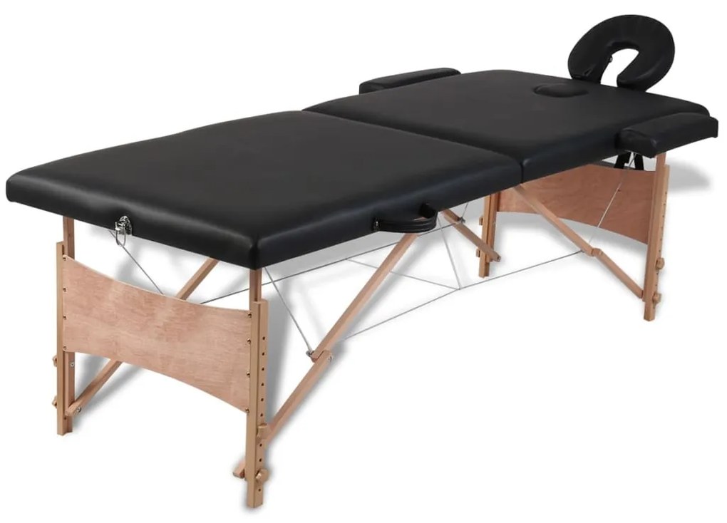 vidaXL Inklapbare massagetafel 2 zones met houten frame (zwart)