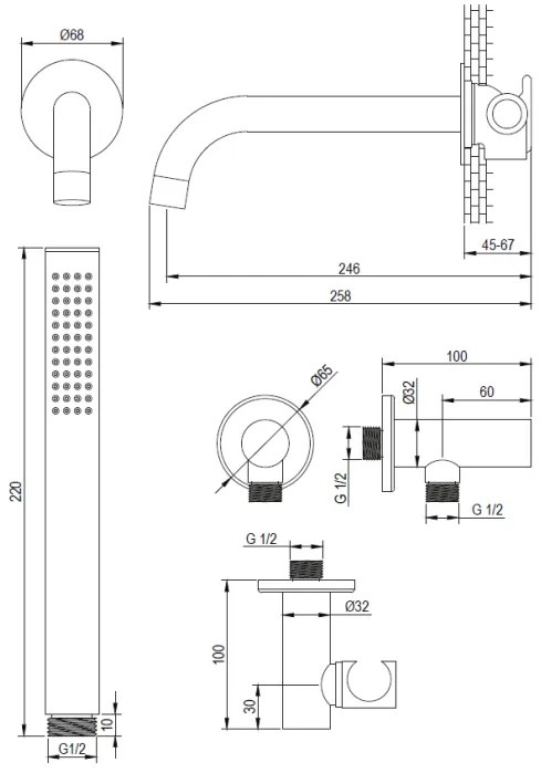 Brauer Brushed Edition inbouw badkraan met uitloop en staafhanddouche RVS geborsteld PVD