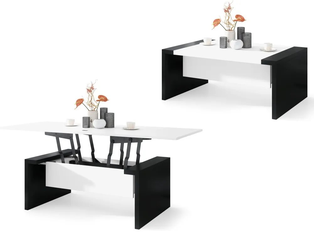 SPACE wit/zwart, opklapbare salontafel, in hoogte verstelbaar