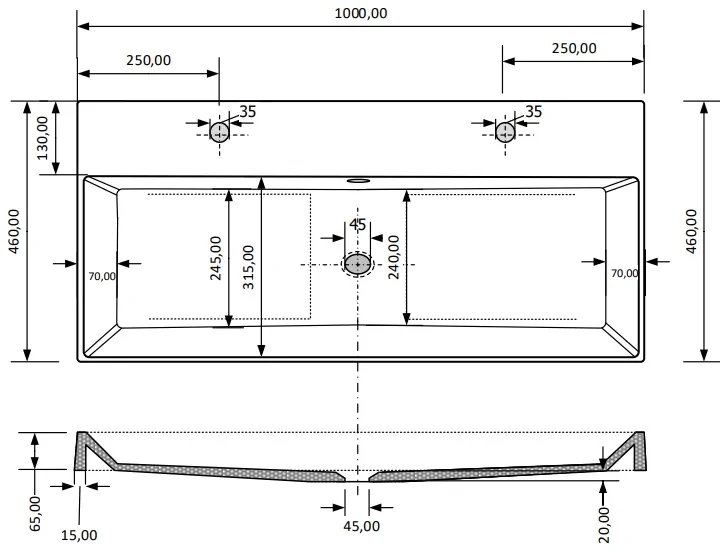Fontana Kolo wastafelmeubel walnoot 100cm zwarte wastafel 2 kraangaten met ronde spiegel
