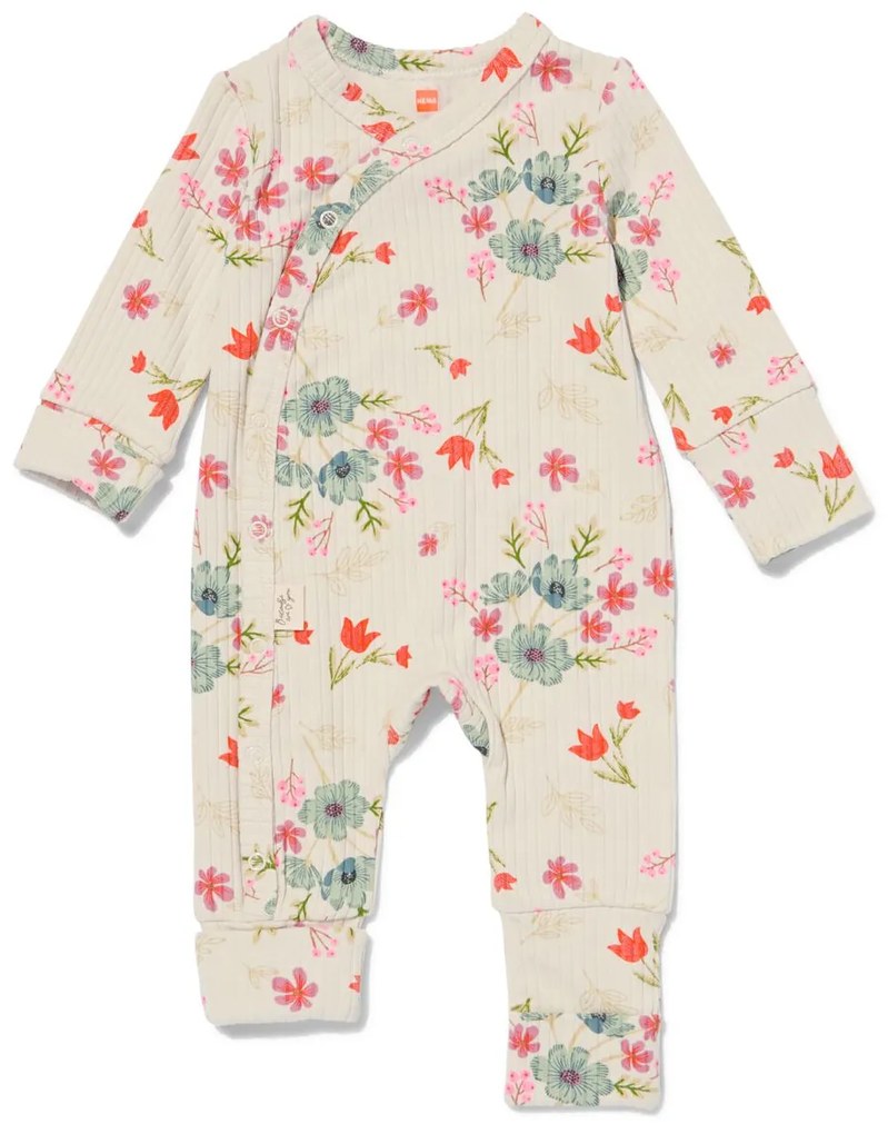 HEMA Meegroei Overslagpak Rib Met Bamboe Bloemen (ecru)