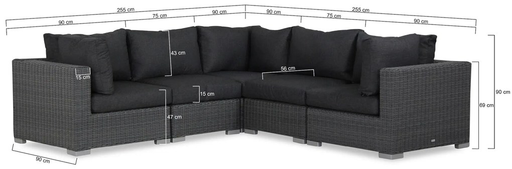 Hoek loungeset 5 personen Wicker Zwart  Garden Collections Toronto