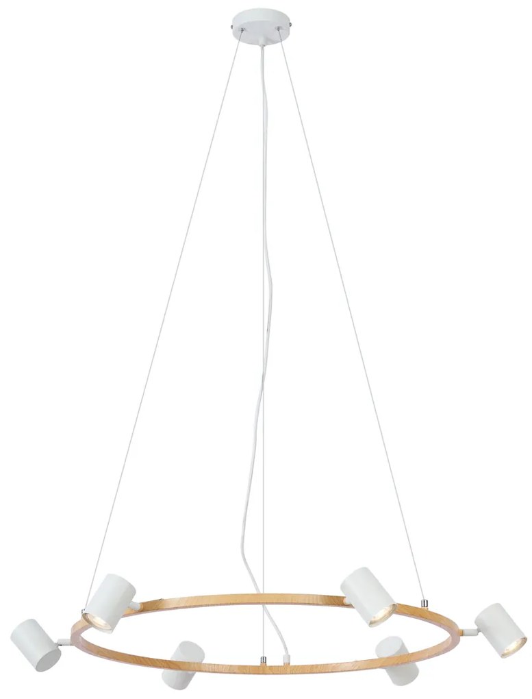 Smart hanglamp hout met wit rond 6-lichts incl. Wifi GU10 - Jeana Circle