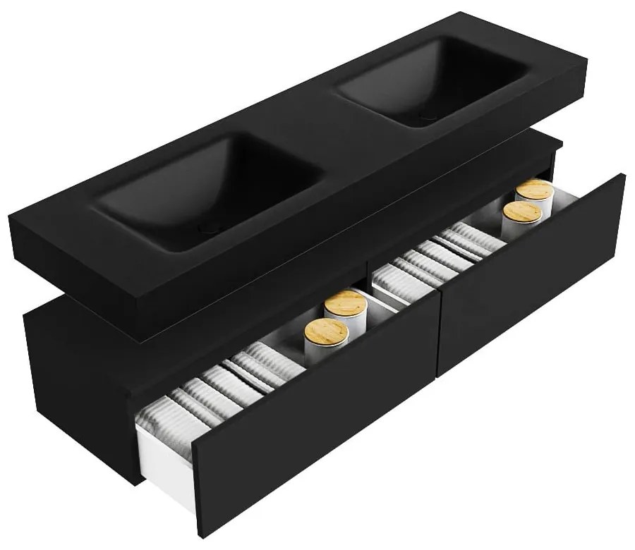Zaro Alan badmeubel 160cm urban 2 lades met vrijhangende wastafel cloud dubbel 2 kraangaten urban