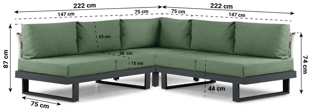 Hoek loungeset 5 personen Aluminium Grijs  Lifestyle Garden Furniture Lorenzo