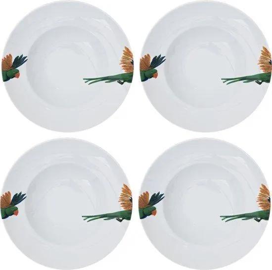 Catchii | 4x pastaborden 27 cm Lovebird diameter 27 cm wit, groen, geel borden porselein koken & tafelen servies