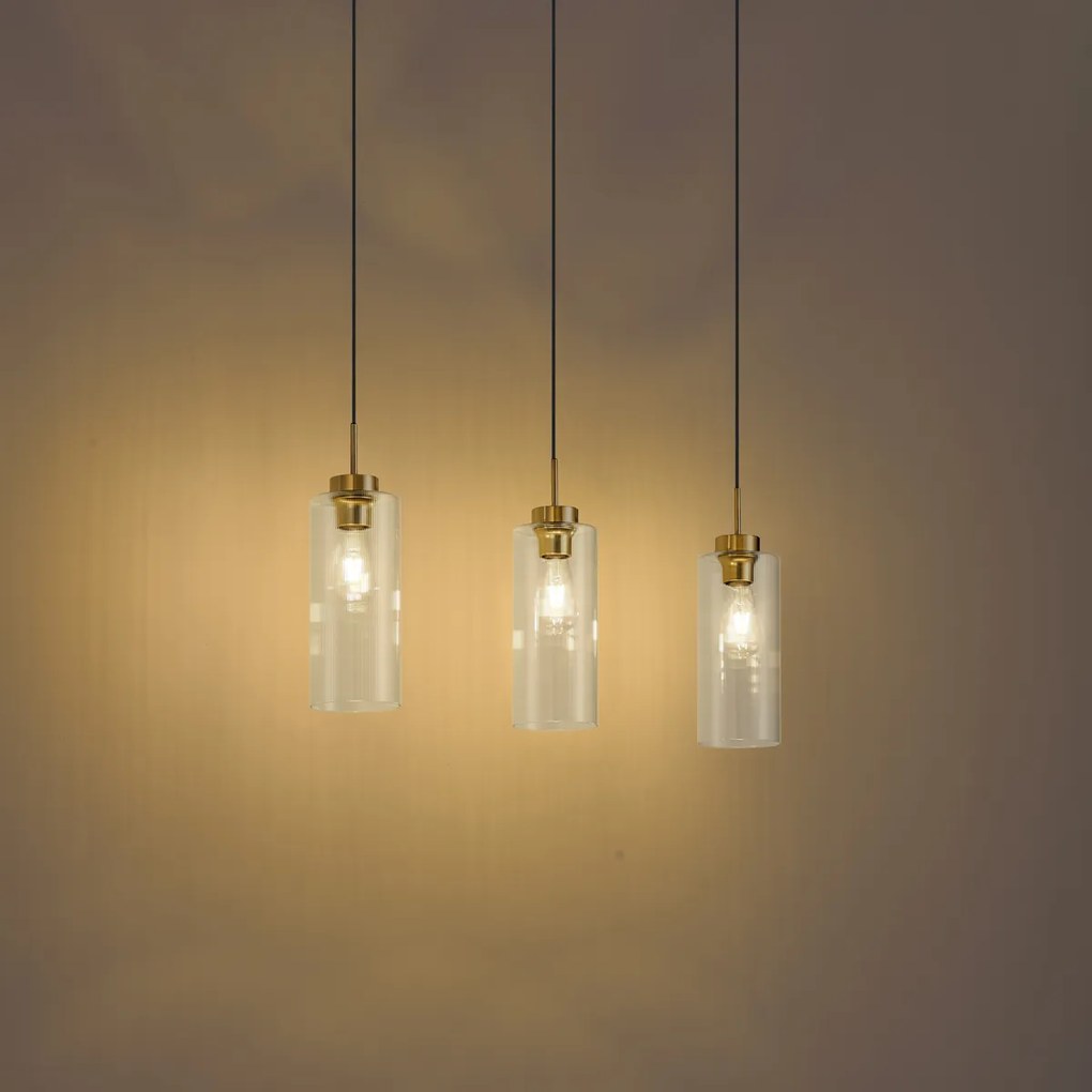 Modern railsysteem zwart met 3 hanglampen goud met helder glas 1-fase - Iconic Laura