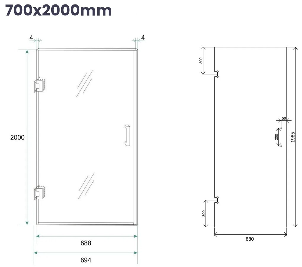 Saniclear Modern Brass profielloze douchedeur 70x200 geborsteld messing - mat goud