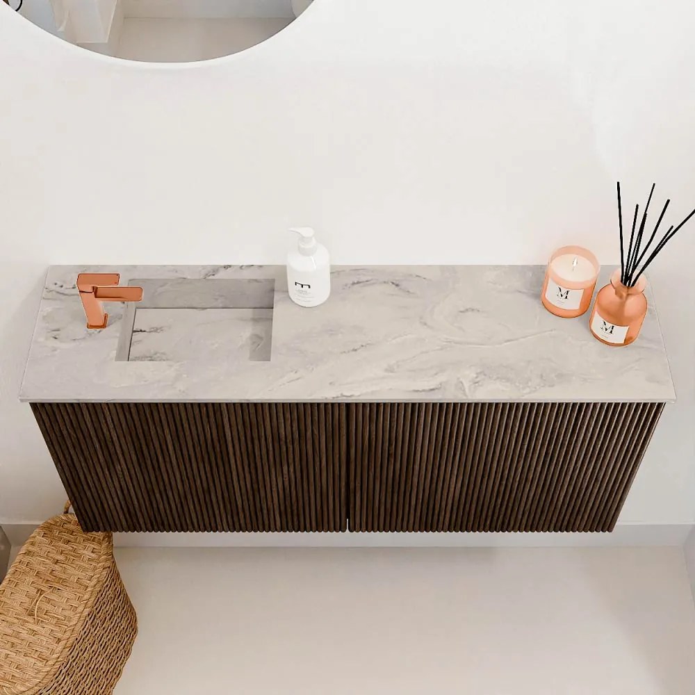 Mondiaz Joya DLux 90cm toiletmeubel walnut met wastafel faye links 1 kraangat glace