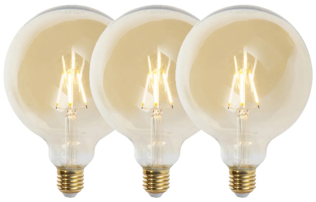 Set van 3 E27 dimbare LED lampen G125 goud 5W 450 lm 2200K